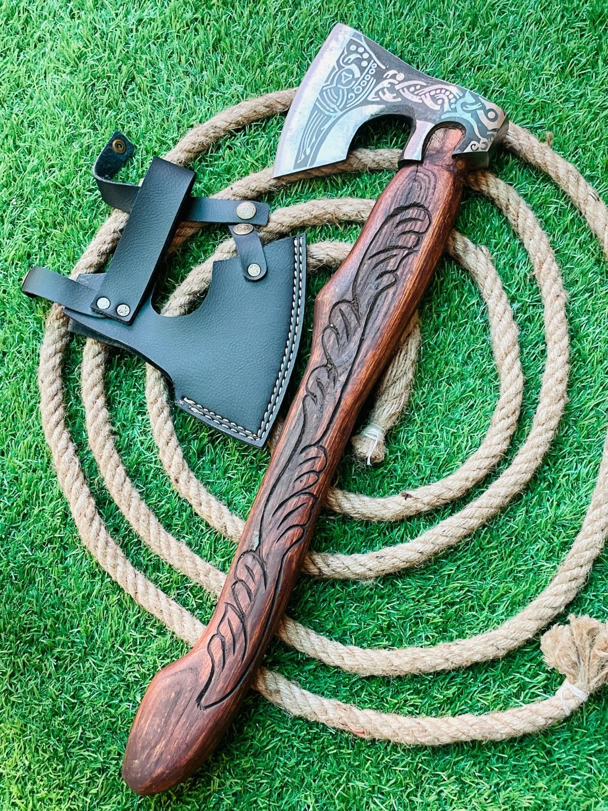 24 Inch Handmade Carbon Steel Axe Viking Tomahawk Axe with Wooden Handle & Sheath