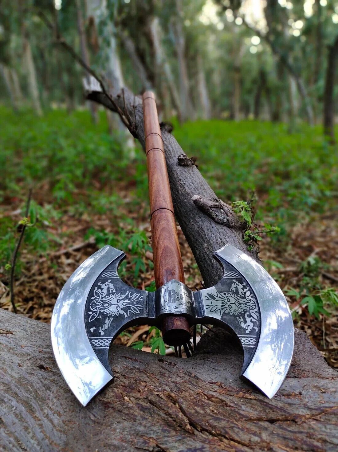 29.5 inch Hand Forged Carbon Steel Axe Viking Axe with Wood Handle & Leather Sheath