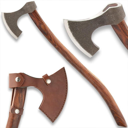 29 Inch Custom Carbon Steel Axe Viking Bushcraft Axe with Wooden Handle & Sheath
