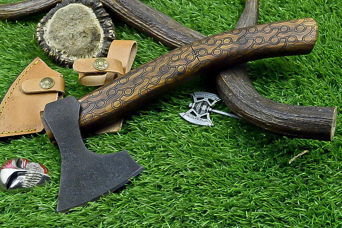 34" Hand Forged High Carbon Steel Axe Viking Tomahawk Axe with Rosewood Handle & Sheath
