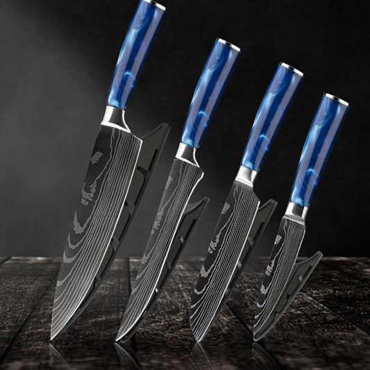 4-Piece Japanese Damascus Pattern Kitchen Chef Knife Set – High Carbon Stainless Steel