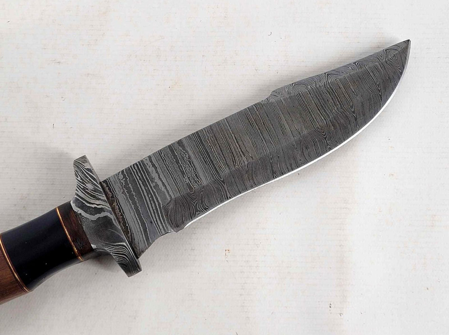 Heritage Forge Damascus Steel Bowie Knife with Wood Handle and Sheath