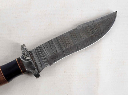 Heritage Forge Damascus Steel Bowie Knife with Wood Handle and Sheath