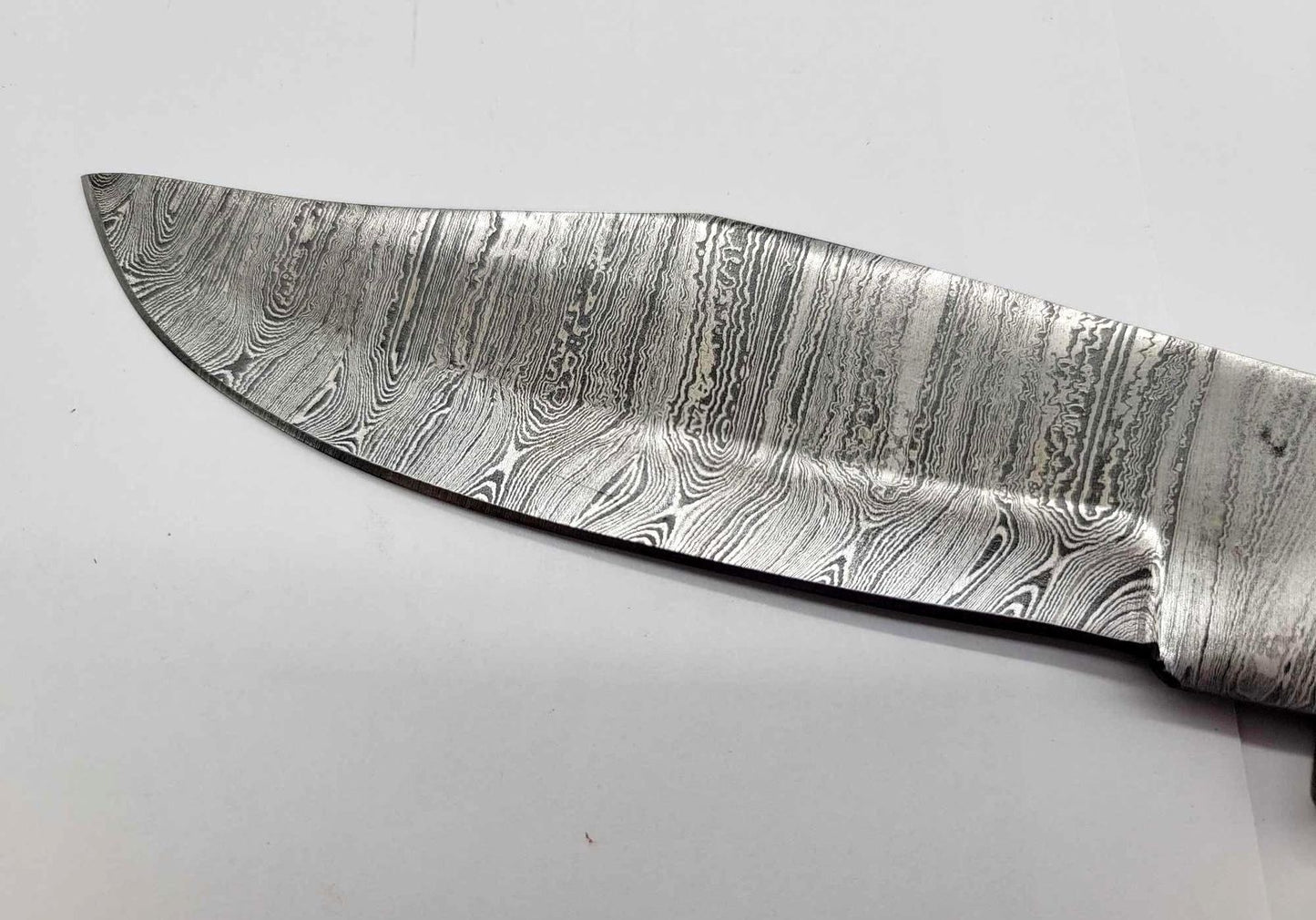 Heritage Forge Damascus Bowie Knife with Antler Handle and Leather Sheath