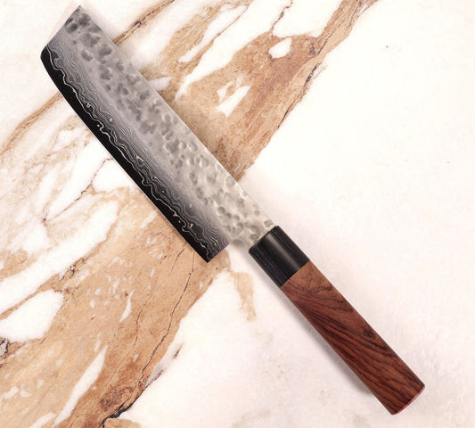 45 Layer Damascus Steel Chef Knife – 165mm Blade, Pakka Wood Handle 

