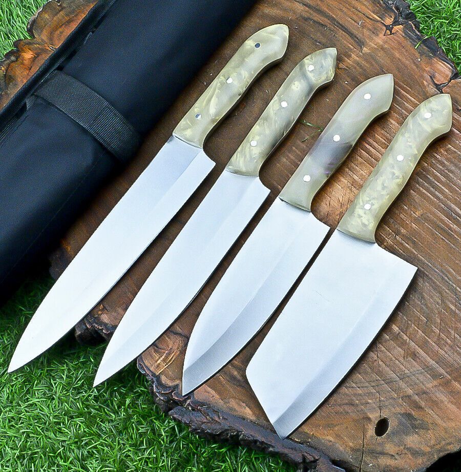 4 PCS Handmade J2 Steel Chef Knife Set with Sheath & Roll Bag – Kitchen Use