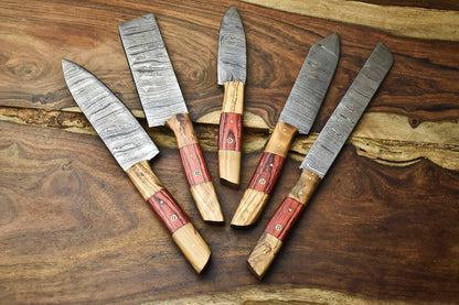 5-Piece Handmade Damascus Steel Chef Knife Set – Professional Kitchen Knives