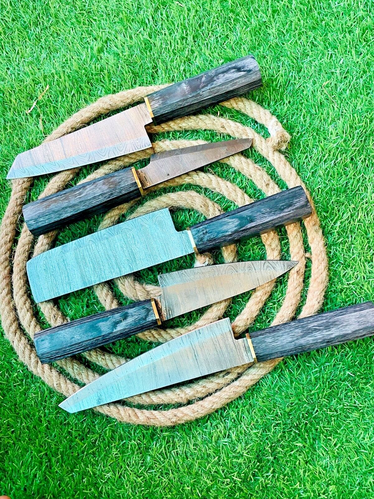 5-Piece Handmade Damascus Steel Chef Knife Set with Leather Bag Cover