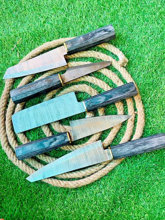 5-Piece Handmade Damascus Steel Chef Knife Set with Leather Bag Cover