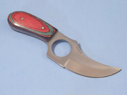 5.75" Short Skinner Knife | Full Tang Stainless Steel | Multi-Color Wood Handle with Finger Hole
