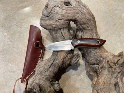 5" Carbon Steel Skinner Knife – Laminate Wood Handle with Leather Sheath