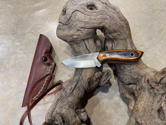 5" Hunter Skinner Knife – High Carbon Steel Blade, Wood Handle, Handmade Leather Sheath