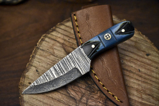 5 Inch Twist Damascus Skinner Knife Bone Handle Compact EDC Rare Blade