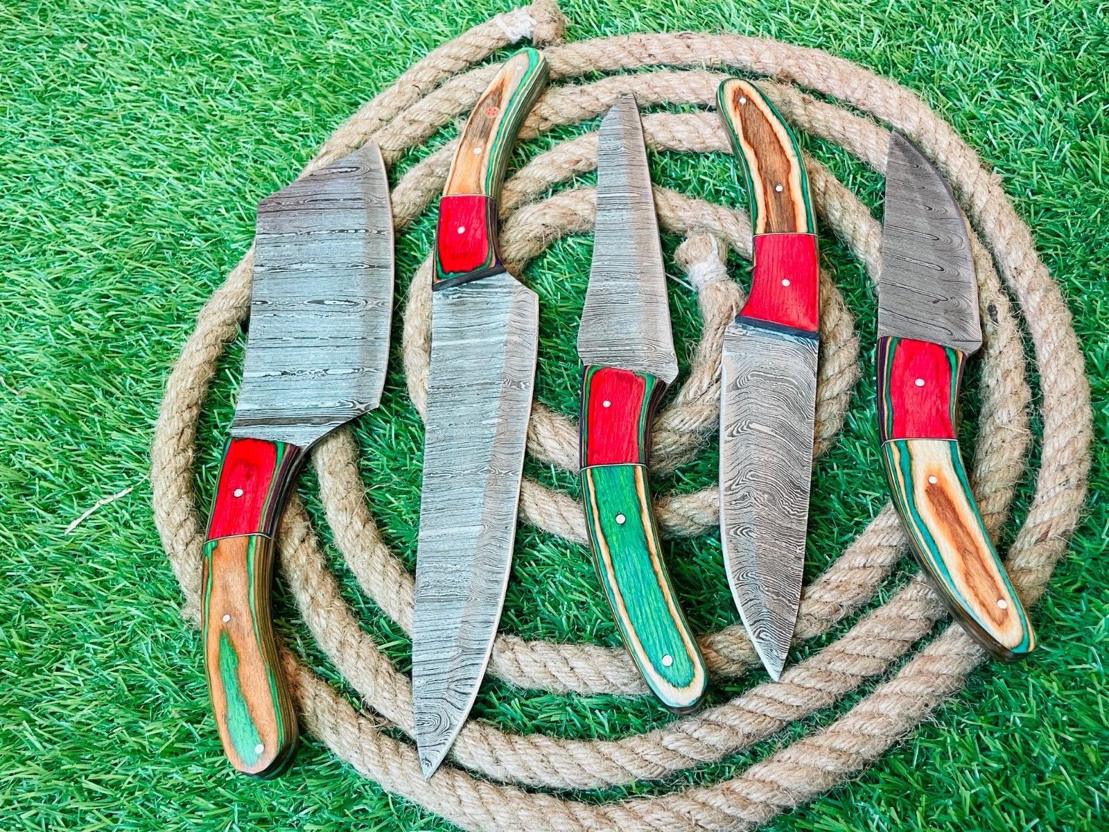 5 Knives Custom Handmade Damascus Steel Cutlery Chef Knives Set Kitchen Knife
