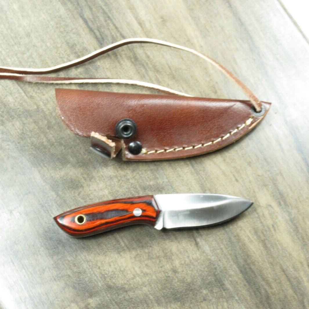 5" Small Custom Hunter Skinner Knife Carbon Steel Wood Handle with Leather Sheath