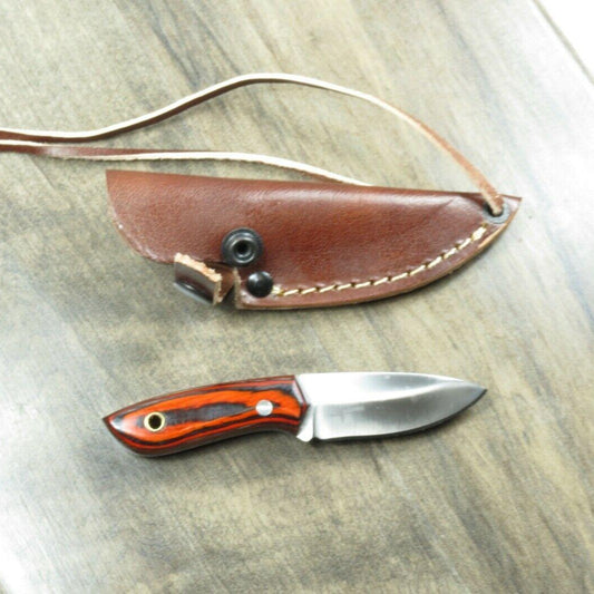 5" Small Custom Hunter Skinner Knife Carbon Steel Wood Handle with Leather Sheath