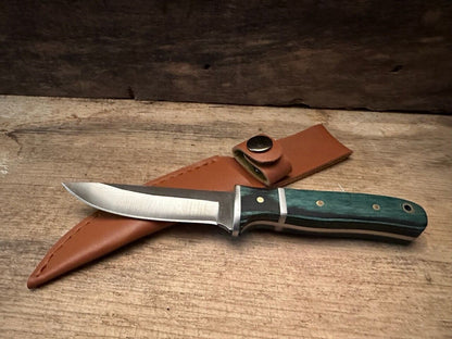 6.25" Little Skinner Hunting Knife – Stainless Steel Blade, Wooden Handle, Leather Sheath