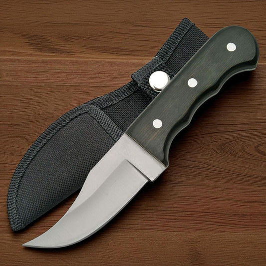 6.25″ Skinner Knife – Full Tang Stainless Steel Blade, Black Wood Handle, Nylon Sheath