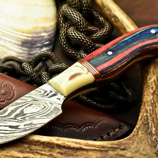 6.5” Handmade Damascus Bowie Knife | Hardwood & Resin Handle