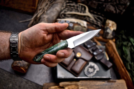 6.625" Small Skinner Knife – Stainless Steel Blade with Green Camel Bone Handle & Leather Sheath