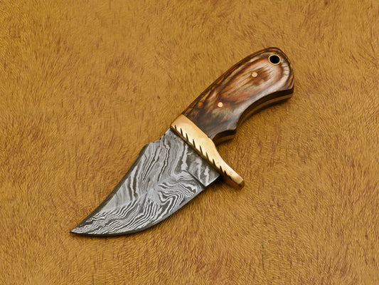 6" Custom Handmade Damascus Hunting Knife – Pakka Wood Handle with Brass Guard