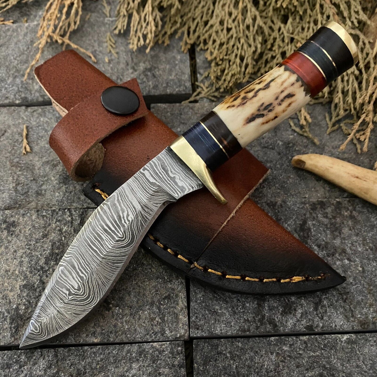  6" Handmade Damascus Kukri Bowie Knife with Sheath | Compact Bushcraft Tool