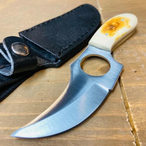 6" Skinner Knife – Full Tang Stainless Steel Fixed Blade with Burnt Bone Handle & Leather Sheath