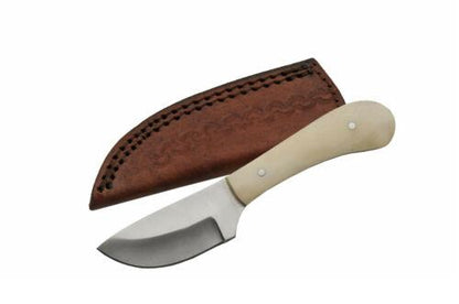 6" Skinner Knife | White Bone Handle Full Tang Hunting Knife with Leather Sheath