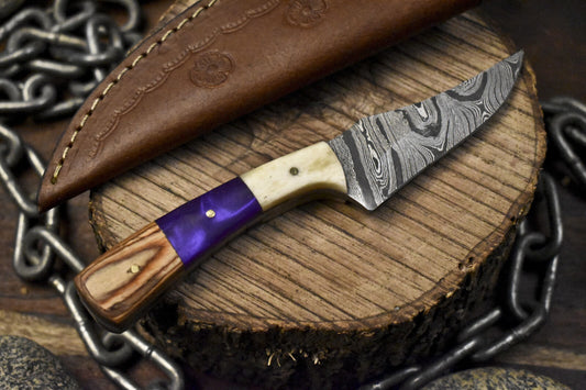 7.0" Twist Damascus Skinner Knife Mixed Material EDC Fixed Blade Closeout