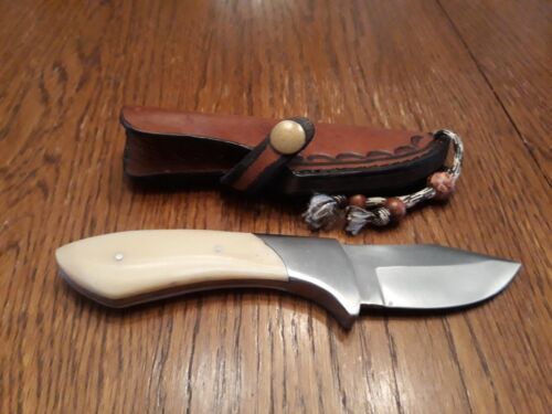 7.25" Skinner Knife – Stainless Steel Fixed Blade with Bone Handle & Leather Sheath