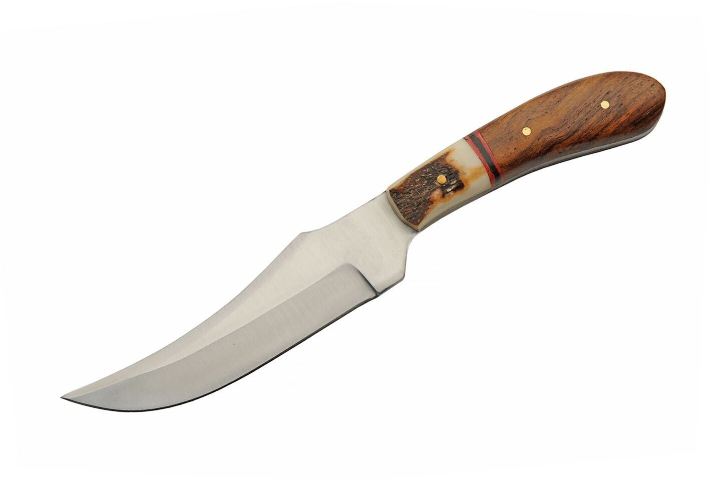 7.25″ Slim Skinner Patch Knife – Stainless Steel Blade, Stag & Wood Handle, Full Tang with Leather Sheath