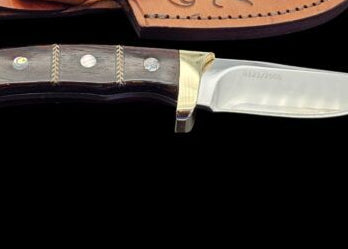 7.38" Skinner Knife – 3.25" Stainless Blade, Cocobolo & Abalone Handle, Leather Sheath