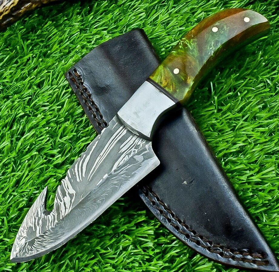 7.5" Custom Handmade Damascus Bowie Knife – Resin Handle | Compact Full Tang