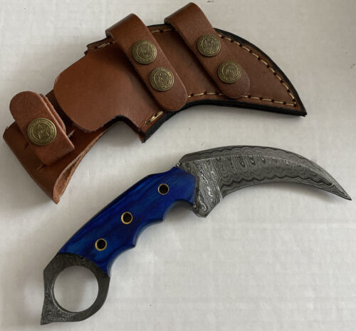 7.5" Custom Handmade Damascus Karambit Knife Full Tang Best Karambit With Wood Handle