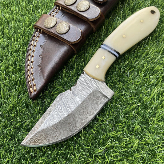 7.5" Damascus Bowie Knife with Camel Bone Handle