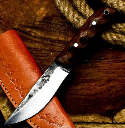 7.5" Handmade Carbon Steel Skinner Knife | Compact Hunting EDC with Sheath