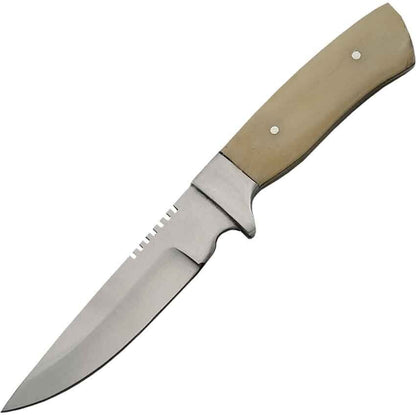 7.5″ Straight Back Skinner Knife – D2 Tool Steel Full Tang Blade with Bone Handle & Leather Sheath