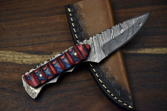 7.5" Twist Damascus Skinner Knife Hard Wood Handle Custom Handmade EDC