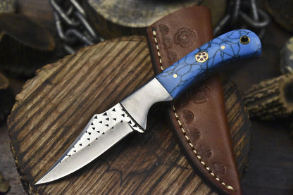 7" 440C Steel Skinner Knife with Corian Handle & Steel Bolster Leather Sheath