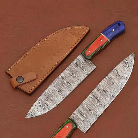  7" Chef Fillet Knife with Pakka Wood Handle & Leather Sheath