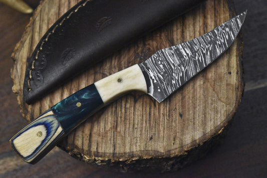 7" Custom Twist Damascus Skinner Knife Mixed Material Handle Hiking Closeout