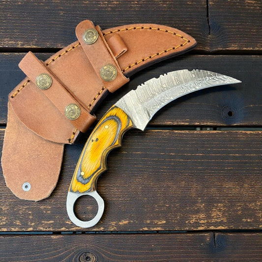 7" Damascus Karambit Damascus Steel Karambit Hunting Knife With Pakkawood Handle