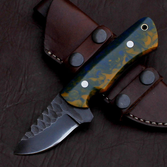 7" Everest Custom Handmade Full Tang D2 Steel Hunting Skinner EDC Knife Resin Handle with Leather Sheath
