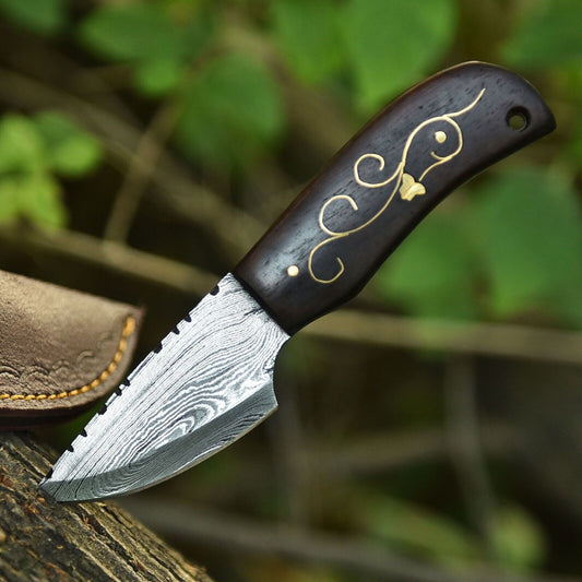 7" Fire Damascus Fixed Blade Knife Forged Steel Compact EDC w/Sheath