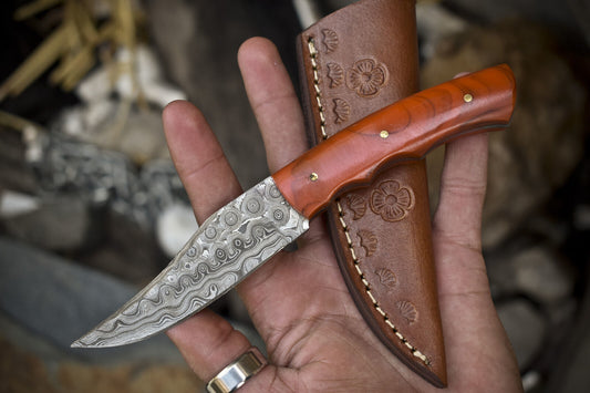 7" Forged Rain Drop Damascus Skinner Knife Micarta Handle Hunter Closeout

