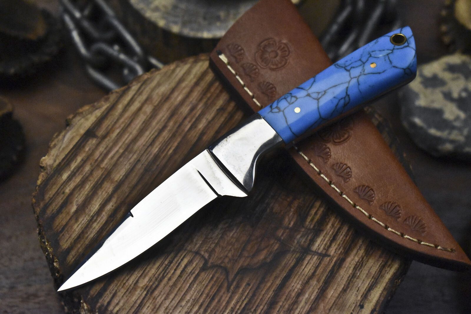 7" Hand Forged Skinner Knife | ATS-34 Steel Blade | Corian Handle with Steel Bolster