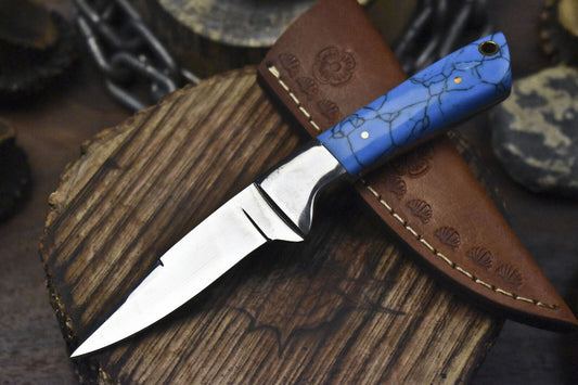 7" Hand Forged Skinner Knife | ATS-34 Steel Blade | Corian Handle with Steel Bolster