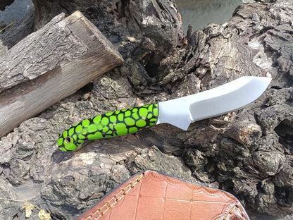 7″ Handforged Custom Skinner Knife – Stainless Steel Blade, Resin Handle & Leather Sheath