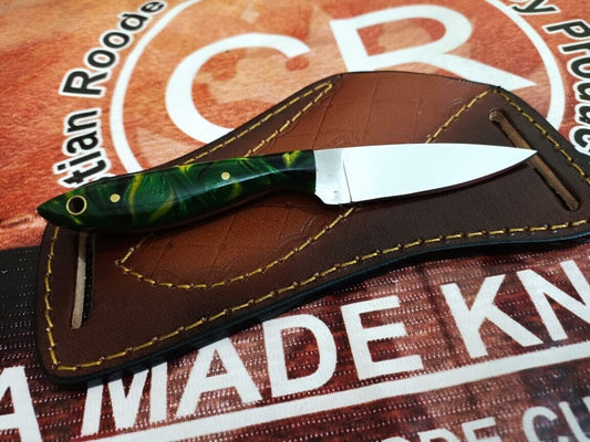 7″ Handmade Cowboy Skinner Knife – Stainless Steel Blade with Resin Handle & Leather Sheath