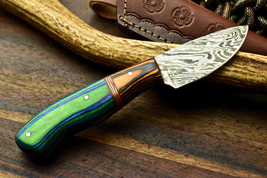 7" Premium Damascus Steel Knife Damascus Bowie Knife With Hardwood Handle & Sheath